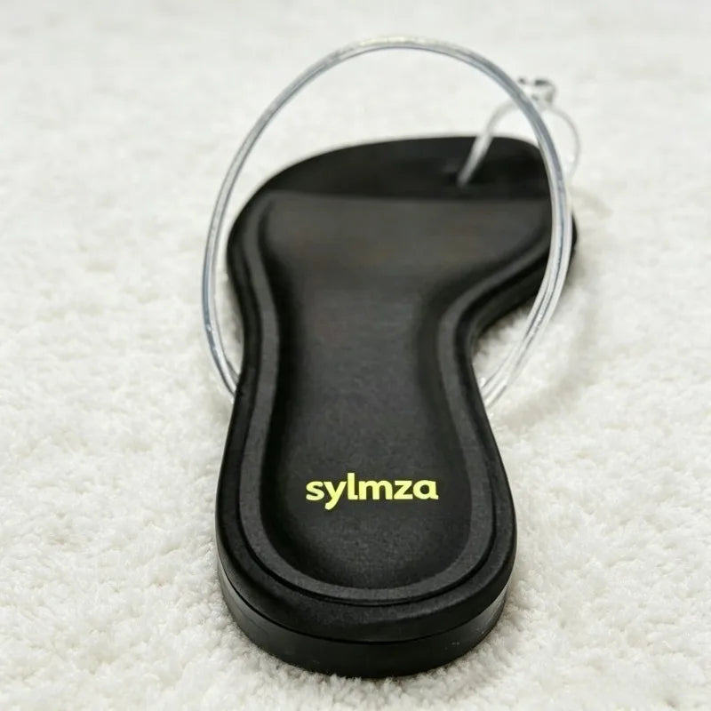 Shiny Rhinestone Decorated Flat Sandals Transparent PVC Clip Toe Flip Flops Light Comfortable Shoes