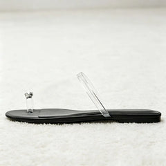 Shiny Rhinestone Decorated Flat Sandals Transparent PVC Clip Toe Flip Flops Light Comfortable Shoes