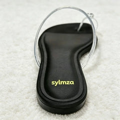 Shiny Rhinestone Decorated Flat Sandals Transparent PVC Clip Toe Flip Flops Light Comfortable Shoes