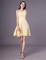 Short One Shoulder Chiffon Wedding Party Bridesmaid Dresses