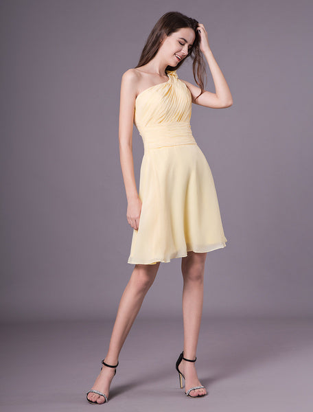 Short One Shoulder Chiffon Wedding Party Bridesmaid Dresses