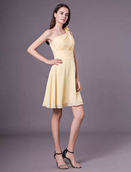 Short One Shoulder Chiffon Wedding Party Bridesmaid Dresses