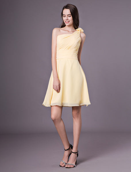 Short One Shoulder Chiffon Wedding Party Bridesmaid Dresses