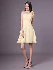 Short One Shoulder Chiffon Wedding Party Bridesmaid Dresses