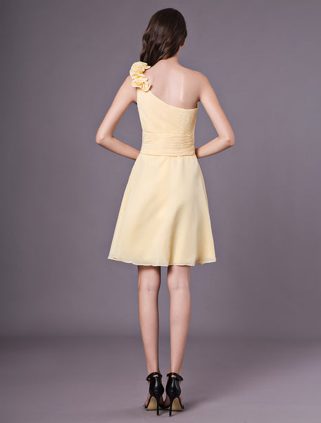 Short One Shoulder Chiffon Wedding Party Bridesmaid Dresses
