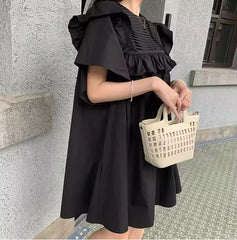 Short Petal Sleeve O-Neck Ruffles Patchwork Pleated Pregnancy Maternity Mini Dress