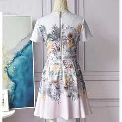 Short Sleeve Flower Print High Waist Short Dress
