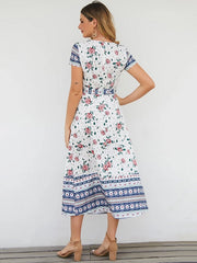 Short Sleeve V-neck Floral Print Maxi Dress