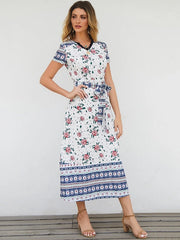 Short Sleeve V-neck Floral Print Maxi Dress