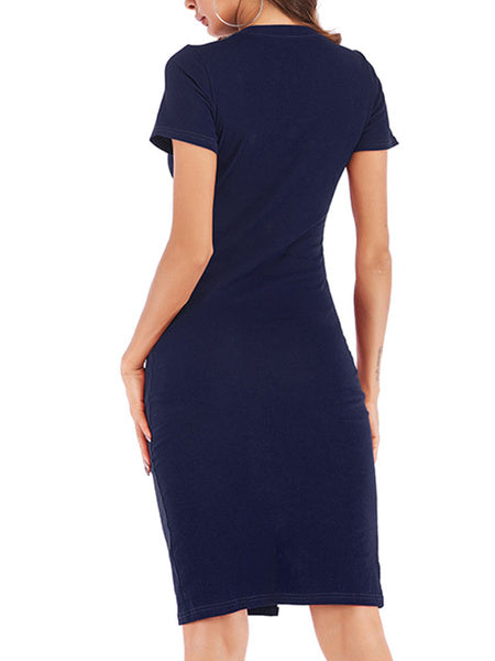 Short Sleeves Casual Jewel Neck Body Conscious Dress Sheath Mini Dress
