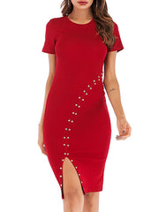 Short Sleeves Casual Jewel Neck Body Conscious Dress Sheath Mini Dress