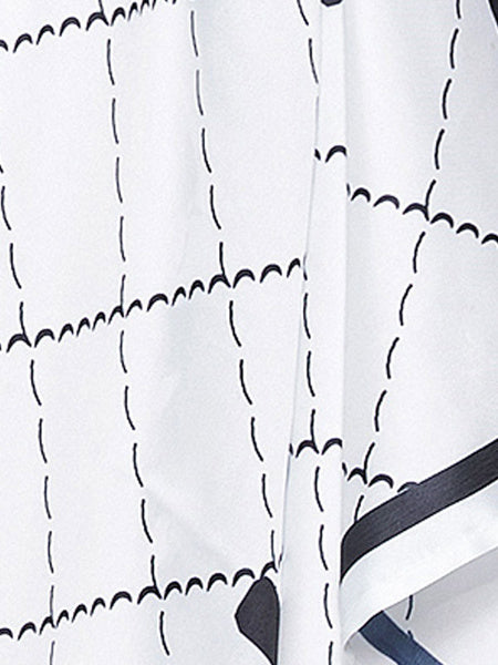 Short Sleeves Checkerboard Pattern Turndown Collar Asymmetrical Cotton Irregualr Hem Dress