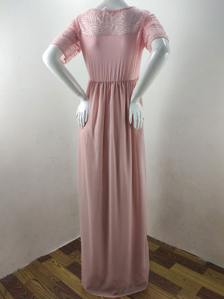 Short Sleeves Jewel Studded  Asymmetrical Floor Length Maxi Dresses