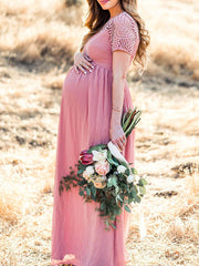 Short Sleeves Jewel Studded  Asymmetrical Floor Length Maxi Dresses