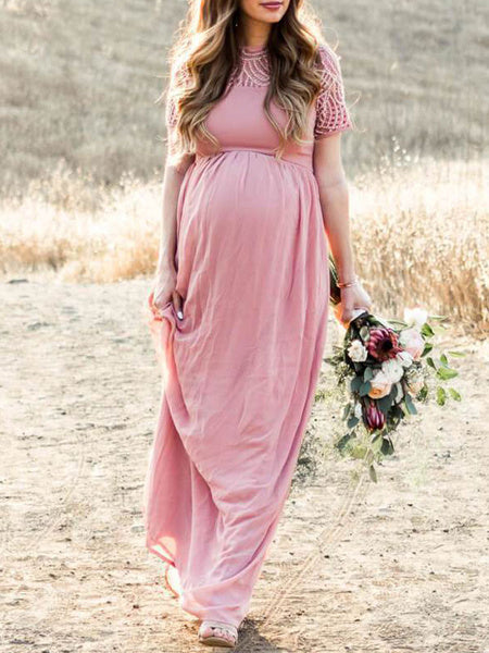 Short Sleeves Jewel Studded  Asymmetrical Floor Length Maxi Dresses