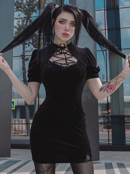 Short Sleeves Korean Velvet Cheongsam Short Bodycon Dresses