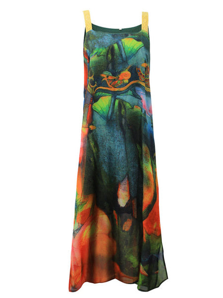 Short Sleeves Printed Straps Neck Polyester Floor Length Maxi Dresses