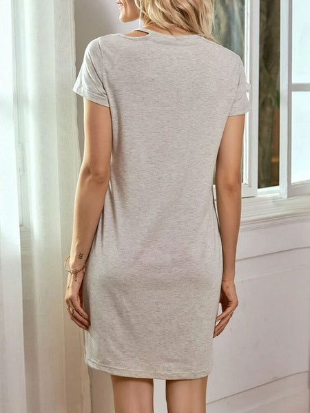 Short Sleeves V-Neck Irregualr Knitted Dress