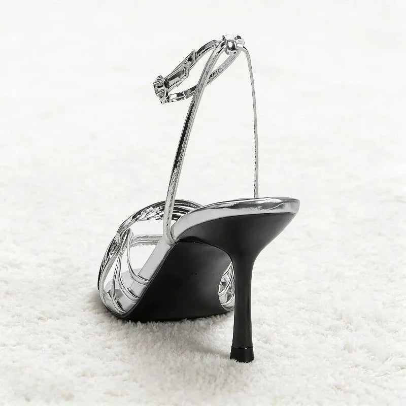 Silver Ankle Strap High Heel