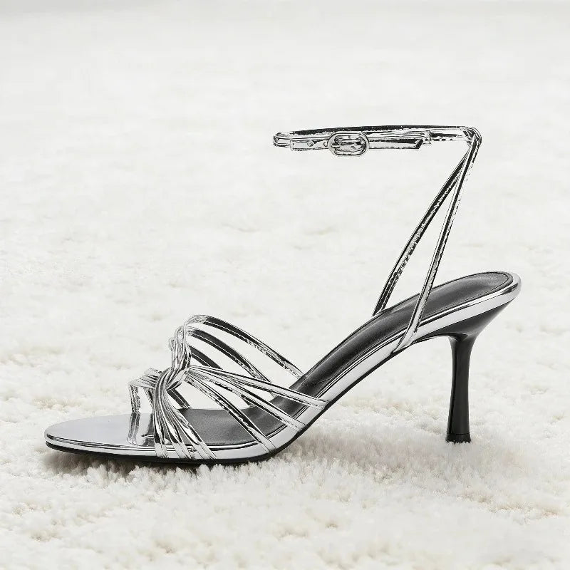 Silver Ankle Strap High Heel