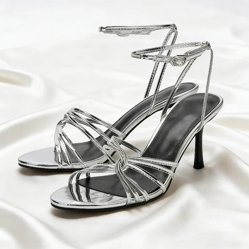 Silver Ankle Strap High Heel