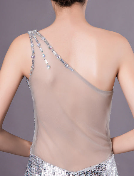 Silver Mermaid Sequined One-Shoulder Evening Dress