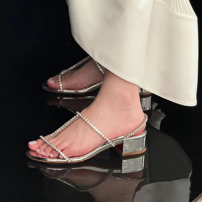 Silver Rhinestone Narrow Band Heel