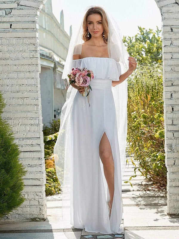 Simple Dress Sleeveless Split Front A-Line Long Bridal Gowns