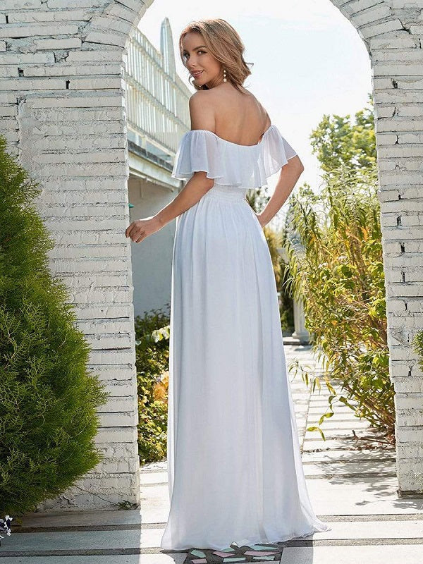 Simple Dress Sleeveless Split Front A-Line Long Bridal Gowns