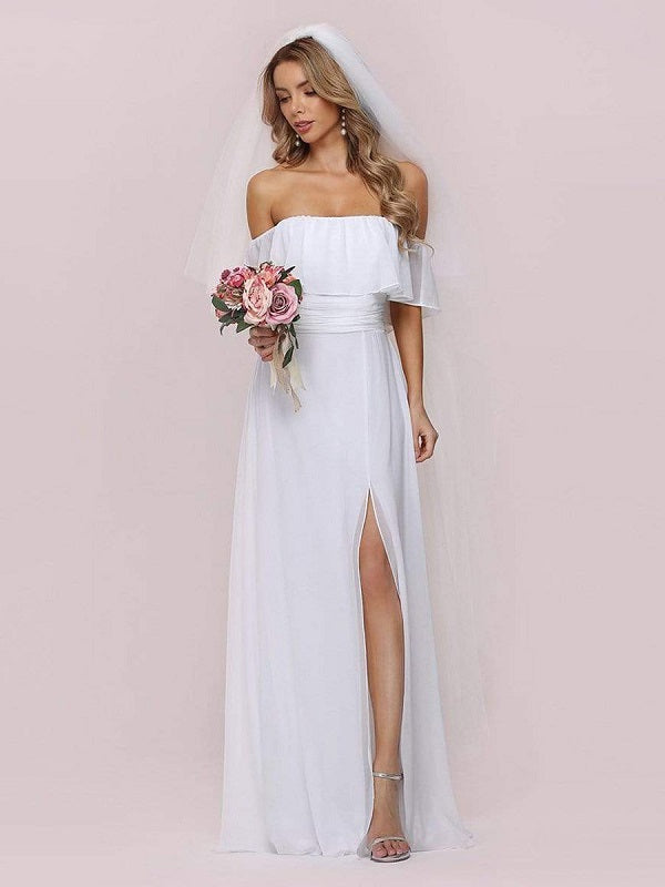 Simple Dress Sleeveless Split Front A-Line Long Bridal Gowns