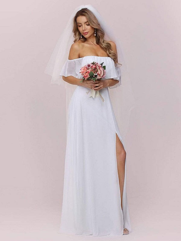 Simple Dress Sleeveless Split Front A-Line Long Bridal Gowns