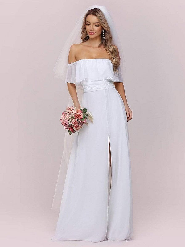 Simple Dress Sleeveless Split Front A-Line Long Bridal Gowns