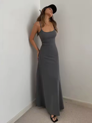 Simple Temperament Suspender Long Backless Slim Waisted Sweet And Spicy Casual Dresses