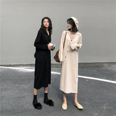 Single Breasted  Straight Turn-down Collar Asymmetric Loose Sweater Dress