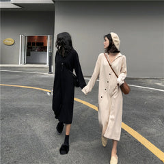 Single Breasted  Straight Turn-down Collar Asymmetric Loose Sweater Dress