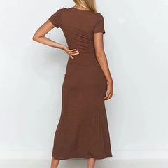 Single-breasted Solid V-neck Party Bodycon Maxi Dresses