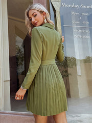 Skater Dresses V-Neck Pleated Layered Casual Flared Dress