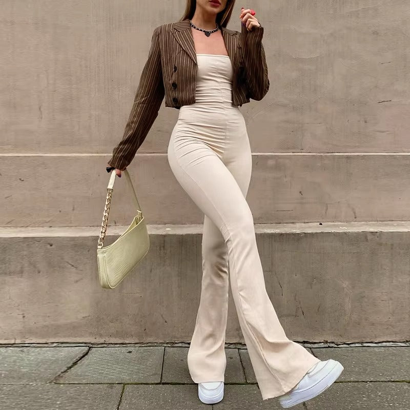 Skinny Hollow Bandage Overalls Stretch Bodycon Jumpsuit