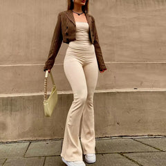 Skinny Hollow Bandage Overalls Stretch Bodycon Jumpsuit