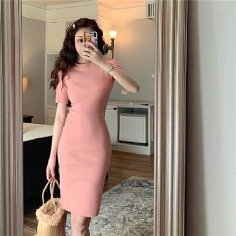 Skinny Knitted Casual Bottoming Vintage High Waist Straight Mini Dress