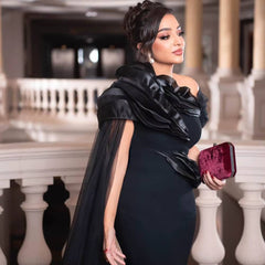 Slanted 3D Flowers Shoulders Floor-Length Chiffon Party Maxi Dress