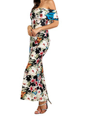 Sleeveless Bateau Neck Backless Floral Print Polyester Casual Long Maxi Dresses
