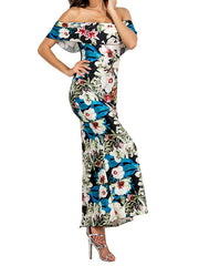 Sleeveless Bateau Neck Backless Floral Print Polyester Casual Long Maxi Dresses