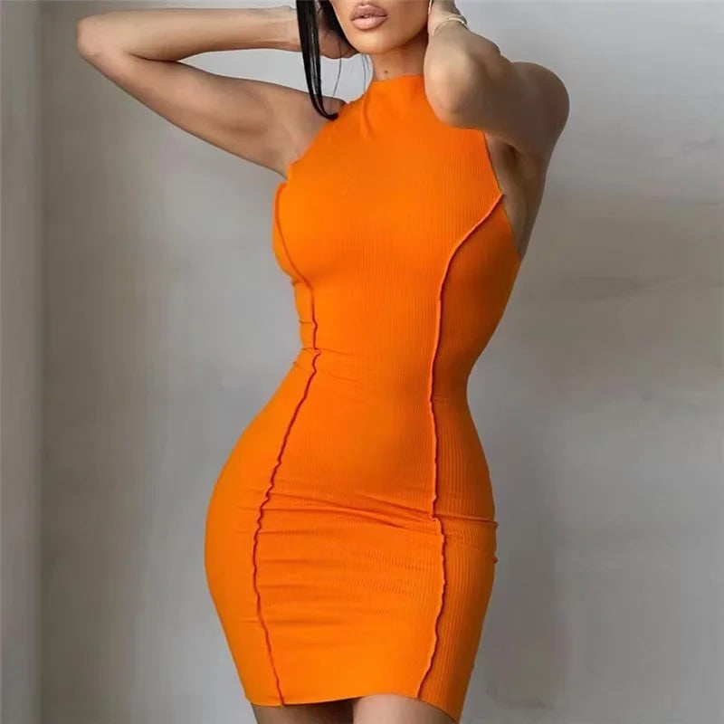 Sleeveless Cutout Beach Party Club Streetwear Tank Mini Bodycon Dress