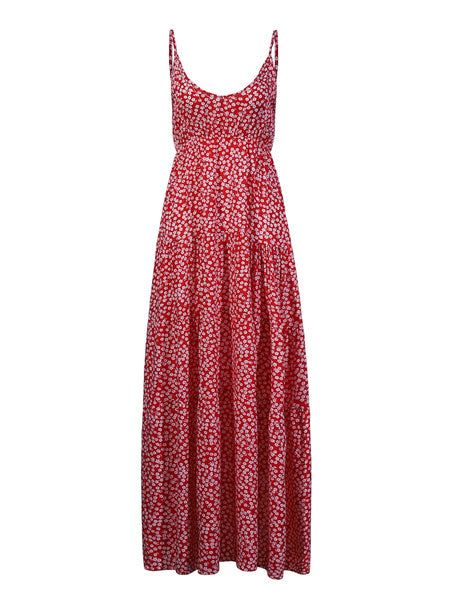 Sleeveless Floral Printed V-Neck Polyester Floor Length Maxi Dress