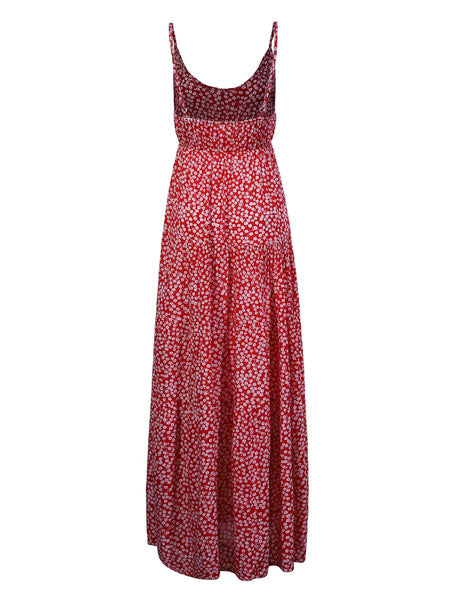Sleeveless Floral Printed V-Neck Polyester Floor Length Maxi Dress
