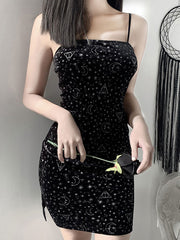 Sleeveless Galaxy Geometric Velour Bodycon Short Dress