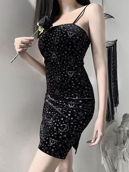 Sleeveless Galaxy Geometric Velour Bodycon Short Dress