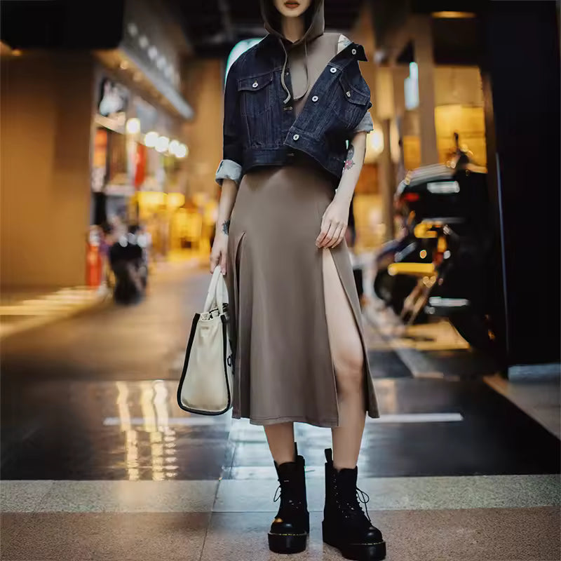 Sleeveless High-Slit Hooded Waist Cinching Backless Evening Bodycon Dress