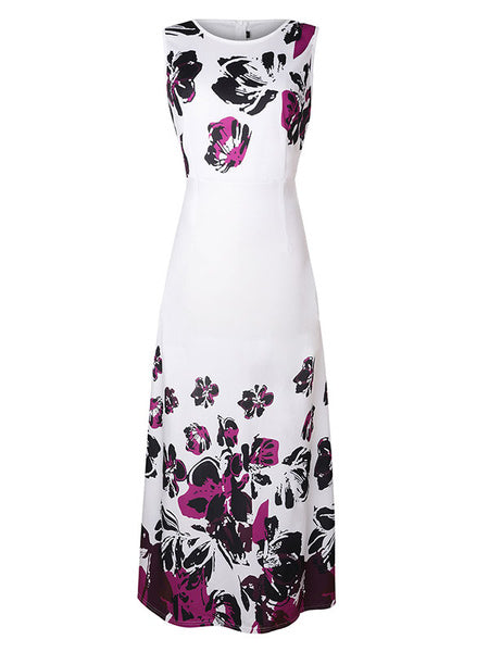 Sleeveless Jewel Neck Polyester Long Maxi Dress